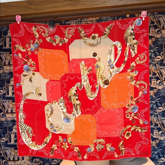 Cartier Red Silk Vintage Couture Scarf - Picture 1 of 8